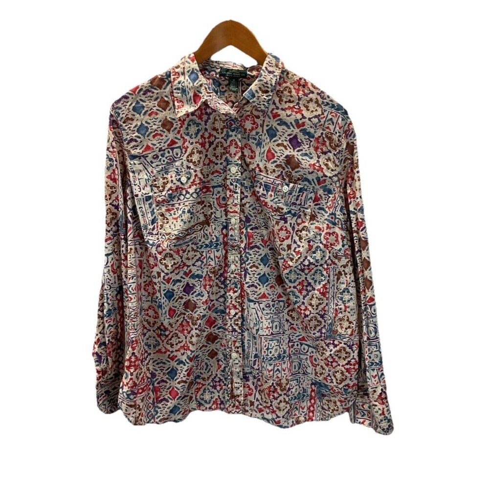 Lauren Ralph Lauren lightweight Western aztec Button Down roll tab size 1X